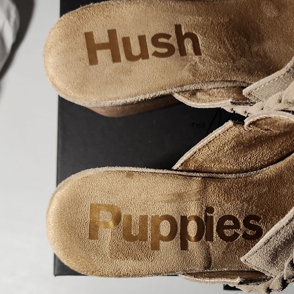 Hush Puppies Tan Suede Mules with Braided Accent - Picture 2 of 9